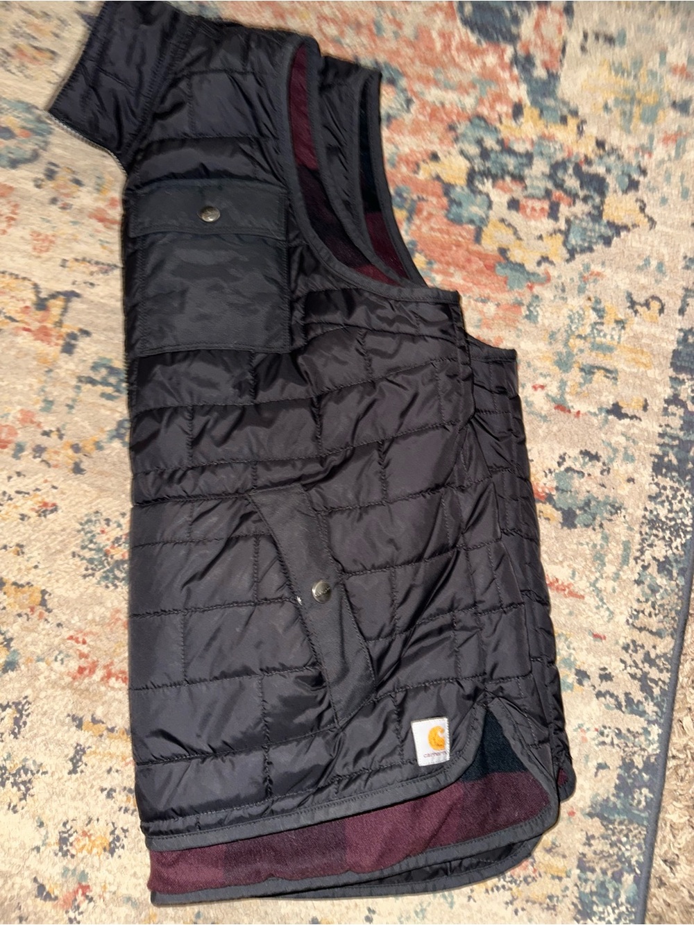 Carhartt Black Quilted Vest with Burgundy Lining Reversible, size XL - Picture 8 of 8